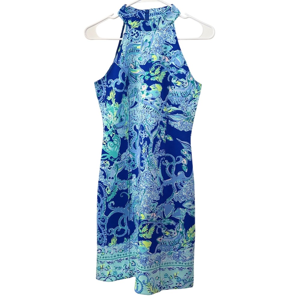 Lilly Pulitzer Blue‎ Octopus Sea Creature Halter Dress Size 2 Summer Resortwear